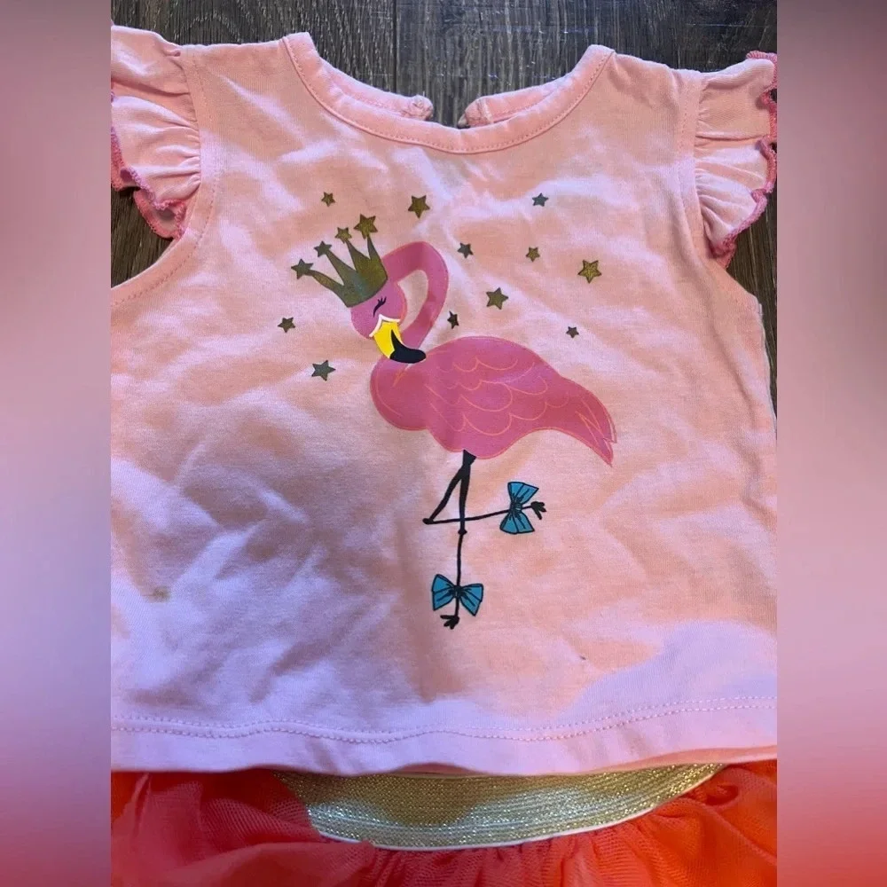 Cutie Pie Pink Flamingo Matching Set Tulle Skirt Size 12M
